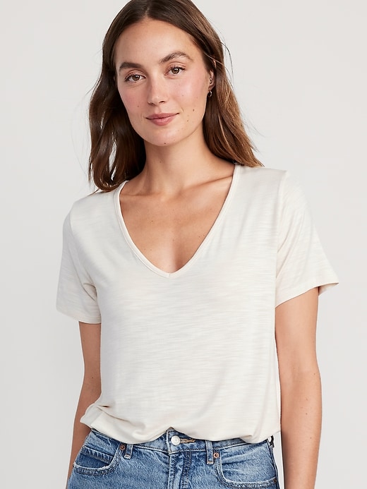 Luxe V-Neck Slub-Knit T-Shirt for Women | Old Navy
