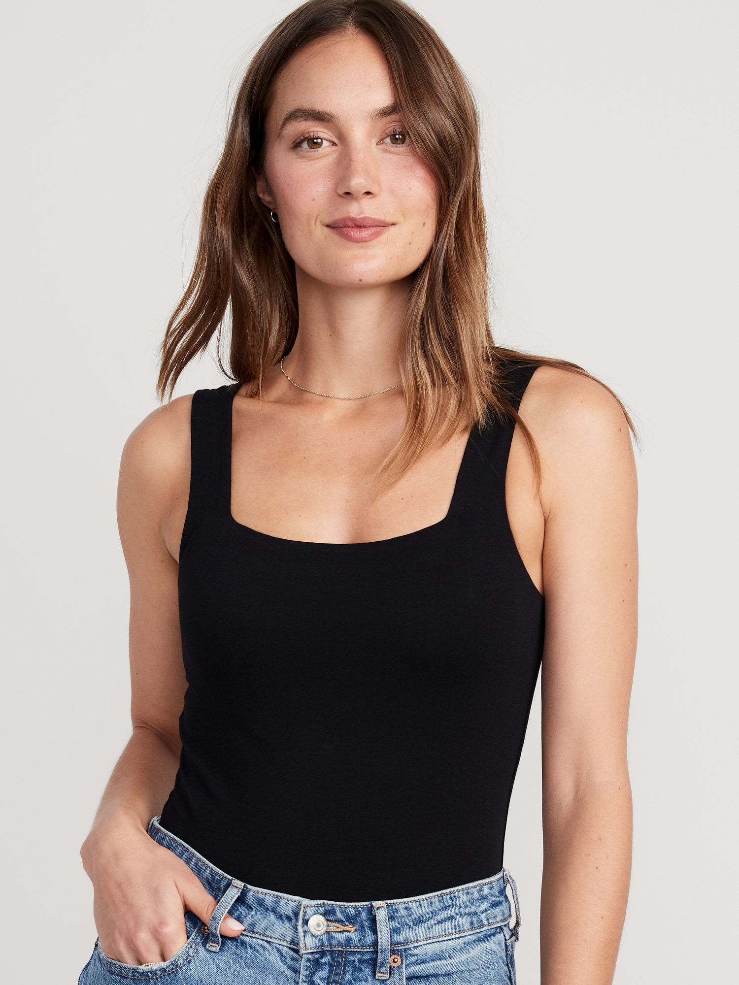 I Saw It First  Square Neck Sleeveless Double Layered Bodysuit