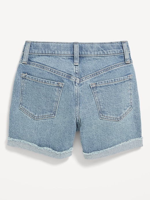 View large product image 2 of 2. High-Waisted Roll-Cuffed Lace-Sides Jean Midi Shorts for Girls