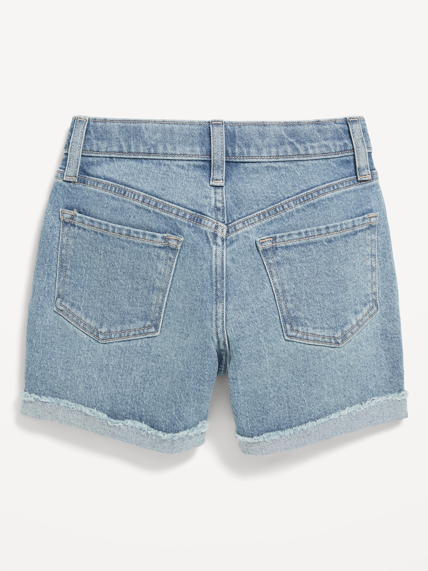 High-Waisted Roll-Cuffed Lace-Sides Jean Midi Shorts for Girls | Old Navy