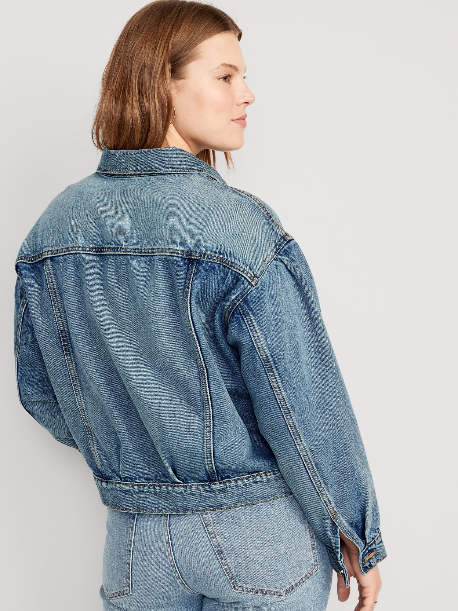 Tapered Puff-Sleeve Non-Stretch Jean Jacket for Women | Old Navy
