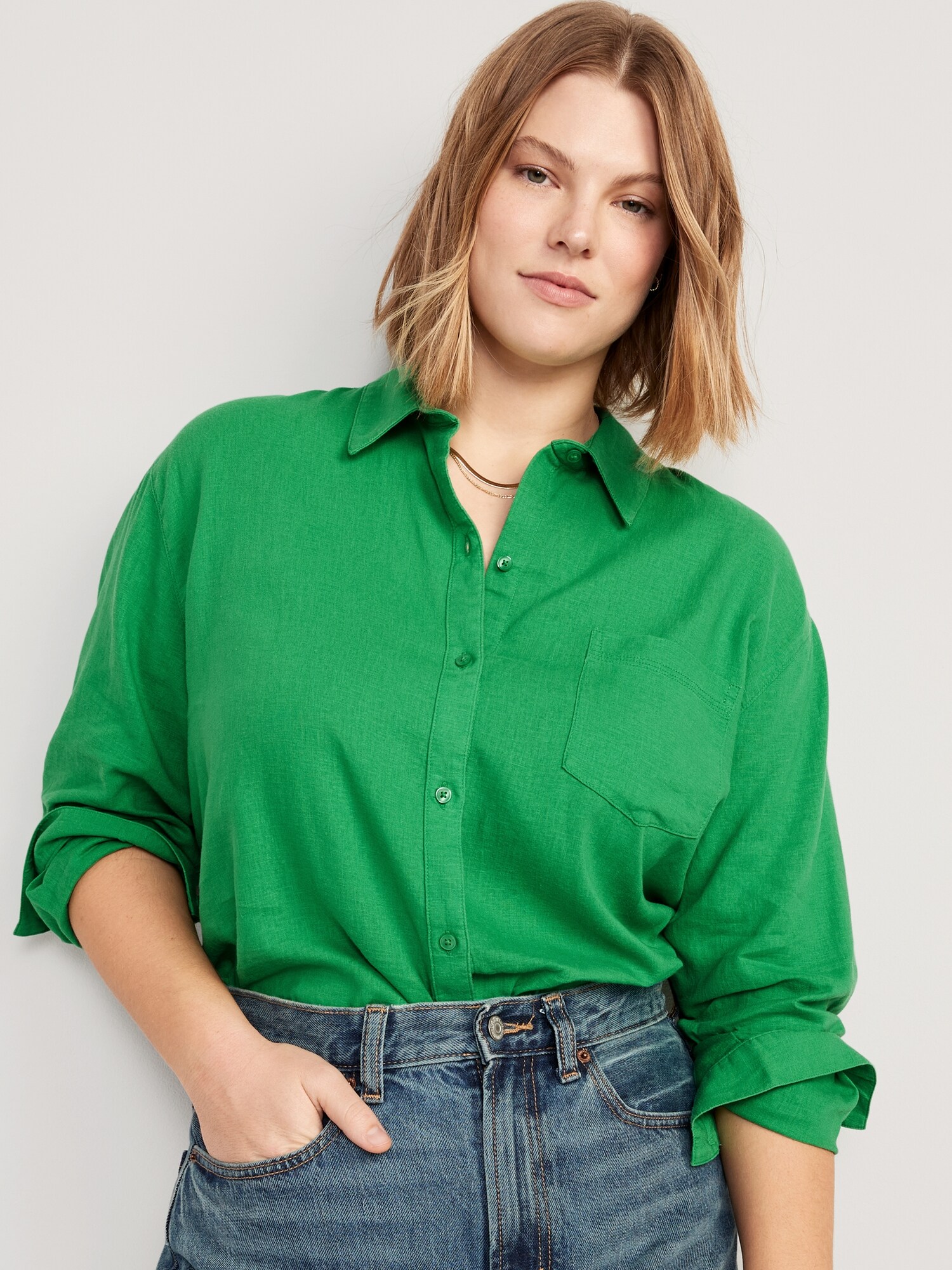 LinenBlend Boyfriend Shirt for Women Old Navy