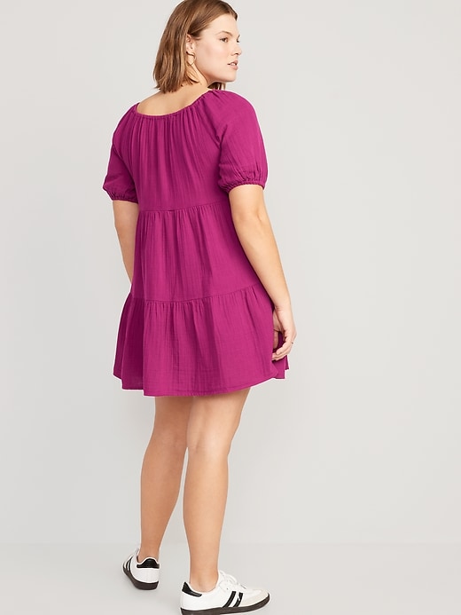Image number 6 showing, Puff-Sleeve Tiered Mini Swing Dress