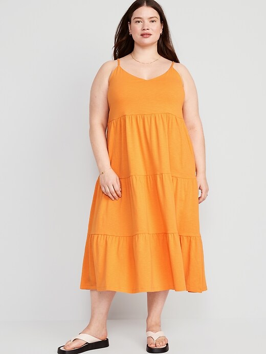 Image number 7 showing, Tie-Back Tiered Midi Cami Swing Dress