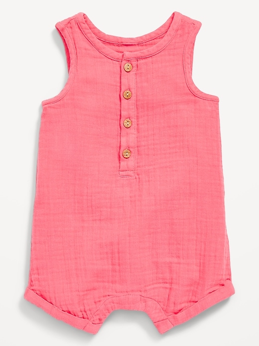 View large product image 1 of 1. Unisex Sleeveless Henley Romper for Baby