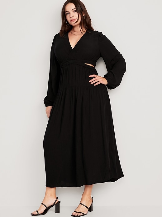 Image number 5 showing, Waist-Defined Crepe Side-Cutout Maxi Dress