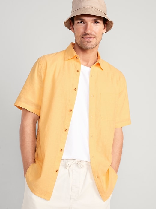 View large product image 1 of 1. Regular-Fit Everyday Short-Sleeve Linen-Blend Shirt