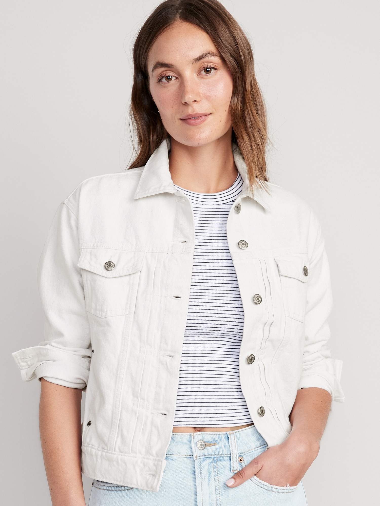 Old Navy Classic White Jean Jacket for Women white. 1