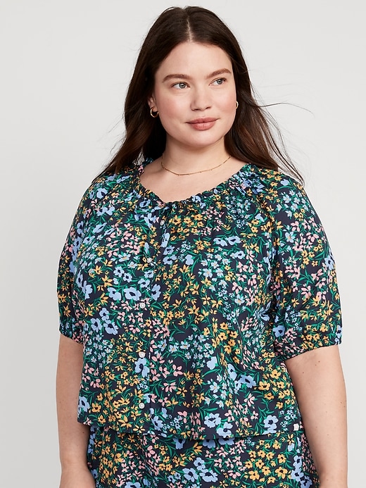 Image number 7 showing, Floral Elbow-Sleeve Pajama Swing Top