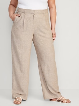 Capsule - - CHOCOLATE Pull On Linen Mix Wide Leg Trousers - Plus