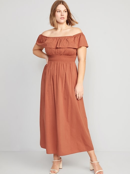 Image number 5 showing, Waist-Defined Ruffled Off-The-Shoulder Smocked Maxi Dress