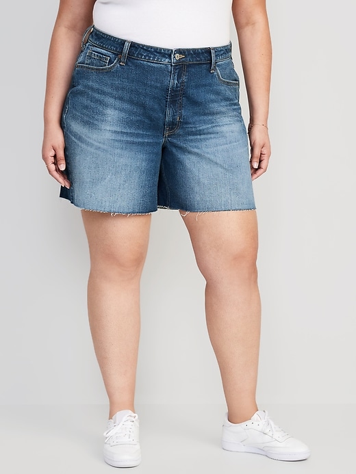 Image number 7 showing, Curvy High-Waisted OG Straight Cut-Off Jean Shorts -- 5-inch inseam