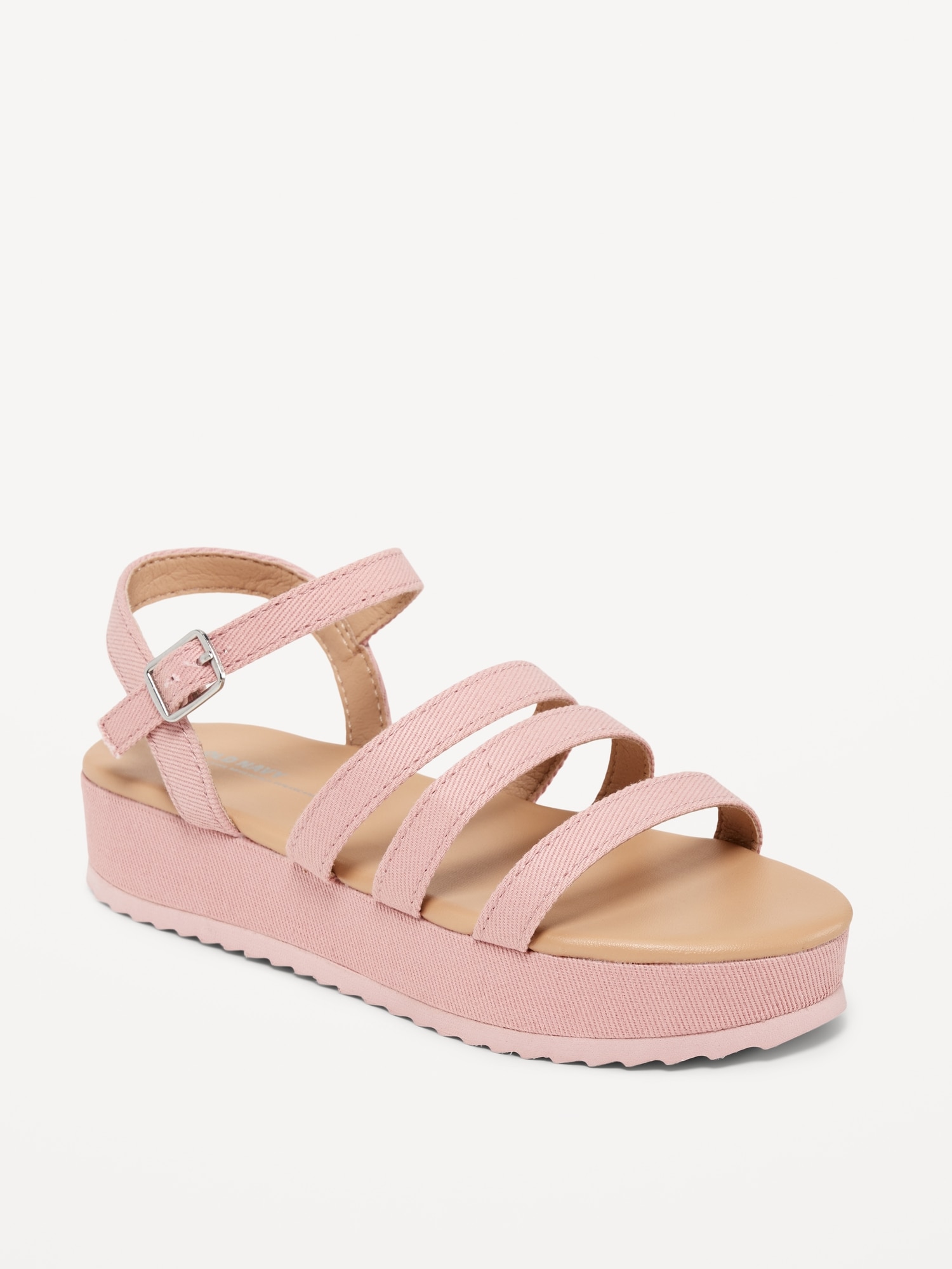 Old Navy Twill Strappy Platform Sandals for Girls pink. 1