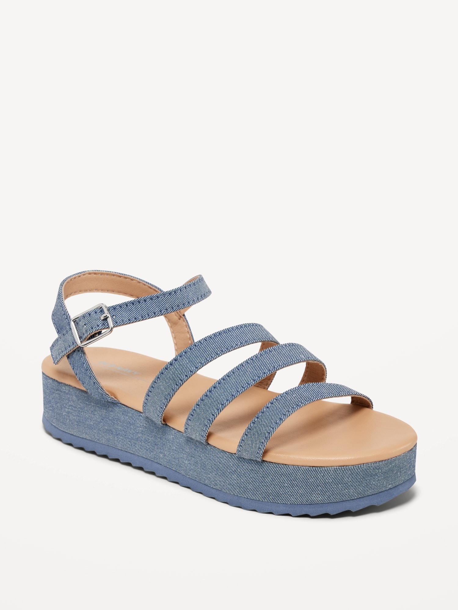 Old Navy Chambray Strappy Platform Sandals for Girls blue. 1
