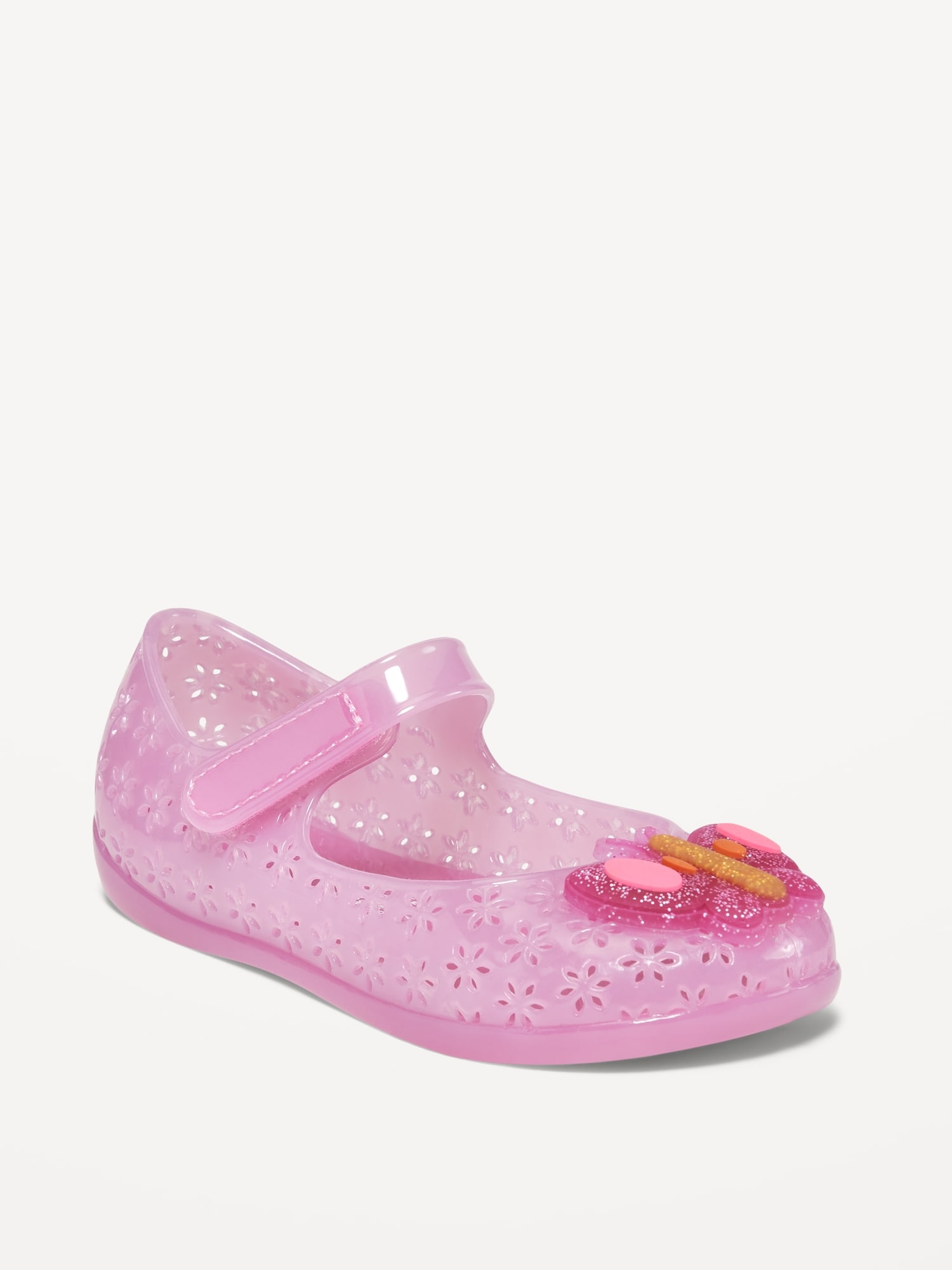 Old Navy Floral-Cutout Jelly Mary-Jane Flats for Toddler Girls pink. 1