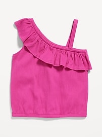 View large product image 3 of 3. Ruffled Puckered-Jacquard Knit One-Shoulder Top for Girls