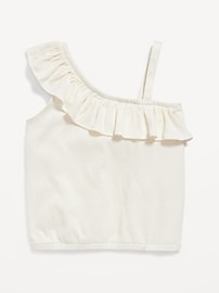 View large product image 3 of 3. Ruffled Puckered-Jacquard Knit One-Shoulder Top for Girls