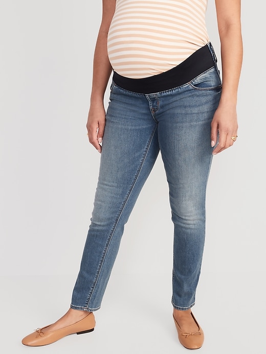 Image number 1 showing, Maternity Front Low Panel Power Slim Straight Jeans