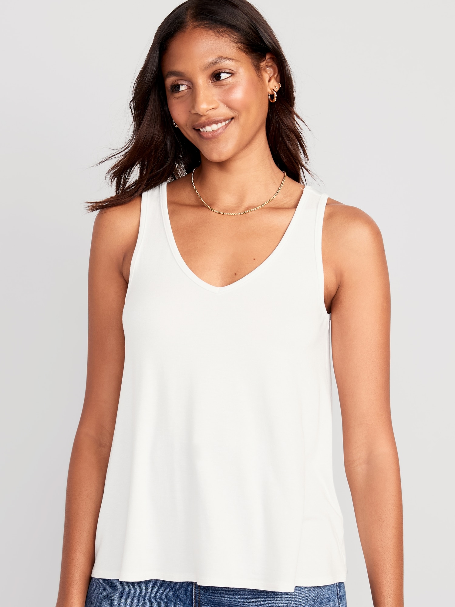 Old Navy Sleeveless Luxe V-Neck Swing T-Shirt for Women white. 1
