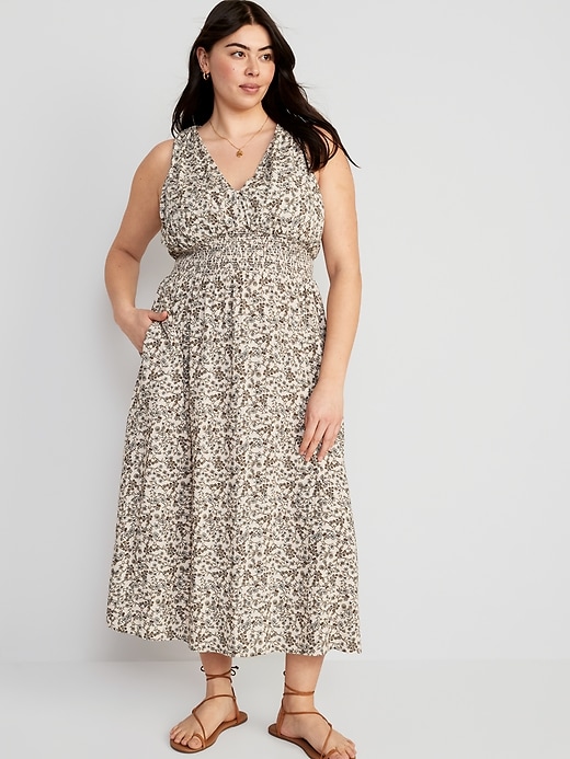 Waist-Defined Floral Sleeveless Tie-Back Smocked Maxi Dress | Old Navy