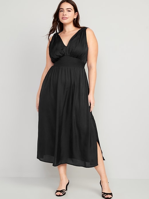 Image number 4 showing, Waist-Defined Tie-Back Satin Maxi Dress