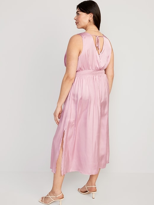 Image number 8 showing, Waist-Defined Tie-Back Satin Maxi Dress