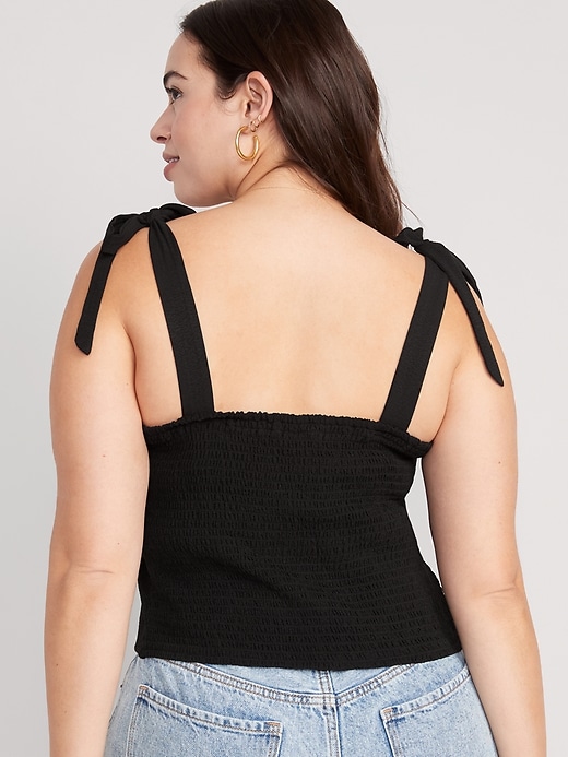 Image number 6 showing, Fitted Tie-Shoulder Cropped Dobby Corset Cami Top