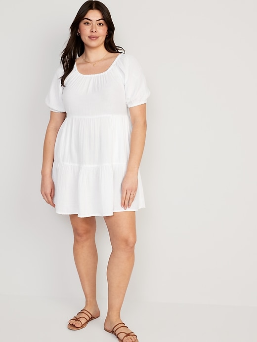 Image number 5 showing, Puff-Sleeve Tiered Mini Swing Dress