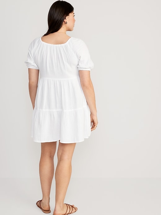 Image number 6 showing, Puff-Sleeve Tiered Mini Swing Dress
