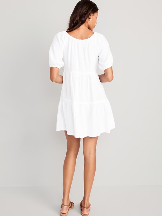 Image number 2 showing, Puff-Sleeve Tiered Mini Swing Dress