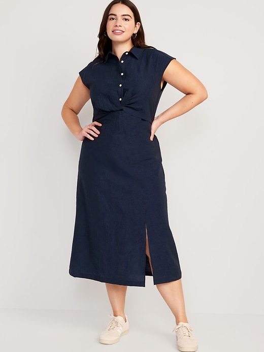 Image number 5 showing, Waist-Defined Twist-Front Midi Shirt Dress