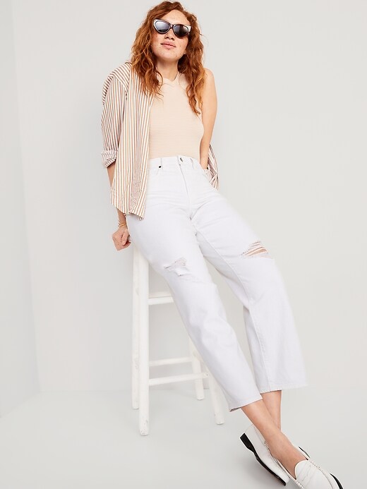 Image number 3 showing, High-Waisted OG Loose Ripped White Jeans