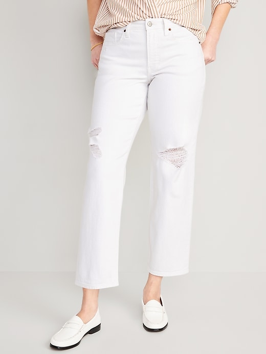 Image number 1 showing, High-Waisted OG Loose Ripped White Jeans