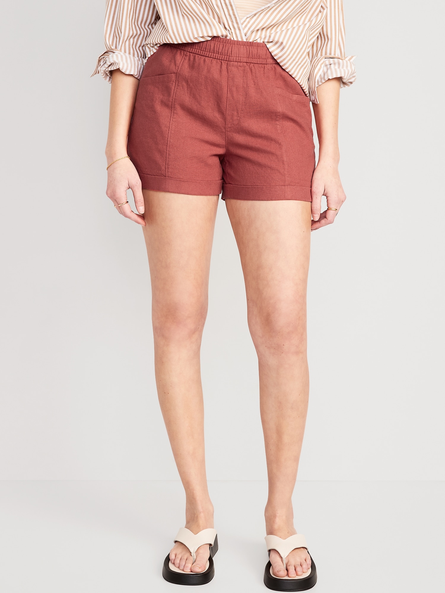 Old Navy High-Waisted Linen-Blend Utility Shorts for Women -- 3.5-inch inseam pink. 1