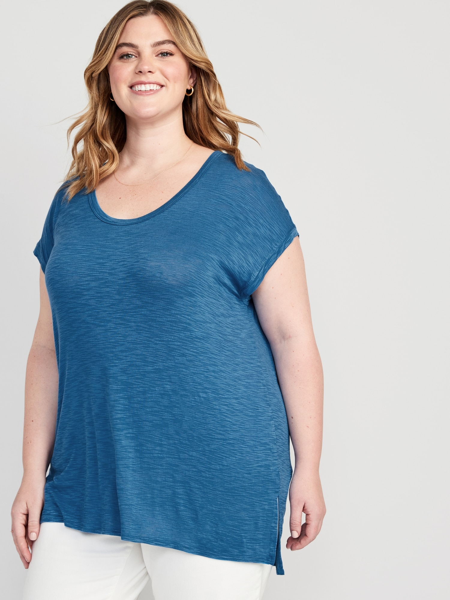 Luxe Voop-Neck Slub-Knit Tunic T-Shirt for Women | Old Navy