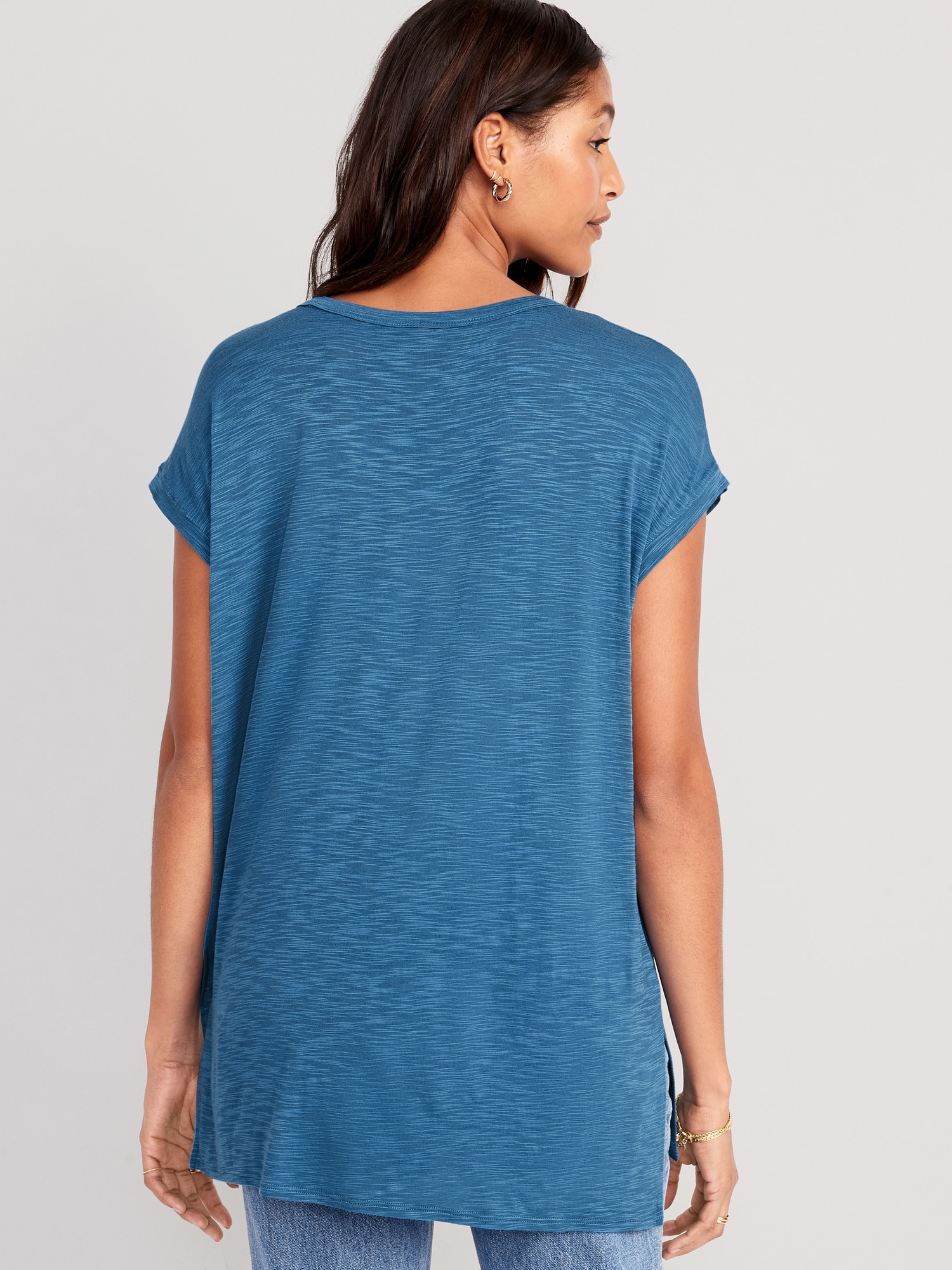 Luxe Voop-Neck Slub-Knit Tunic T-Shirt for Women | Old Navy