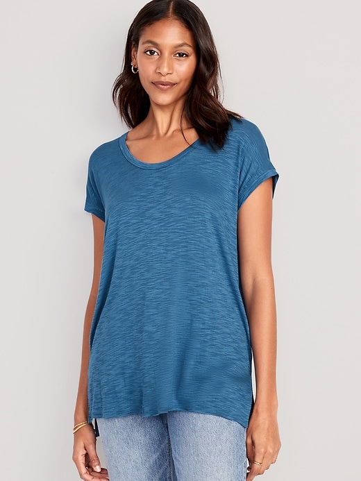 Luxe Voop-Neck Slub-Knit Tunic T-Shirt for Women | Old Navy
