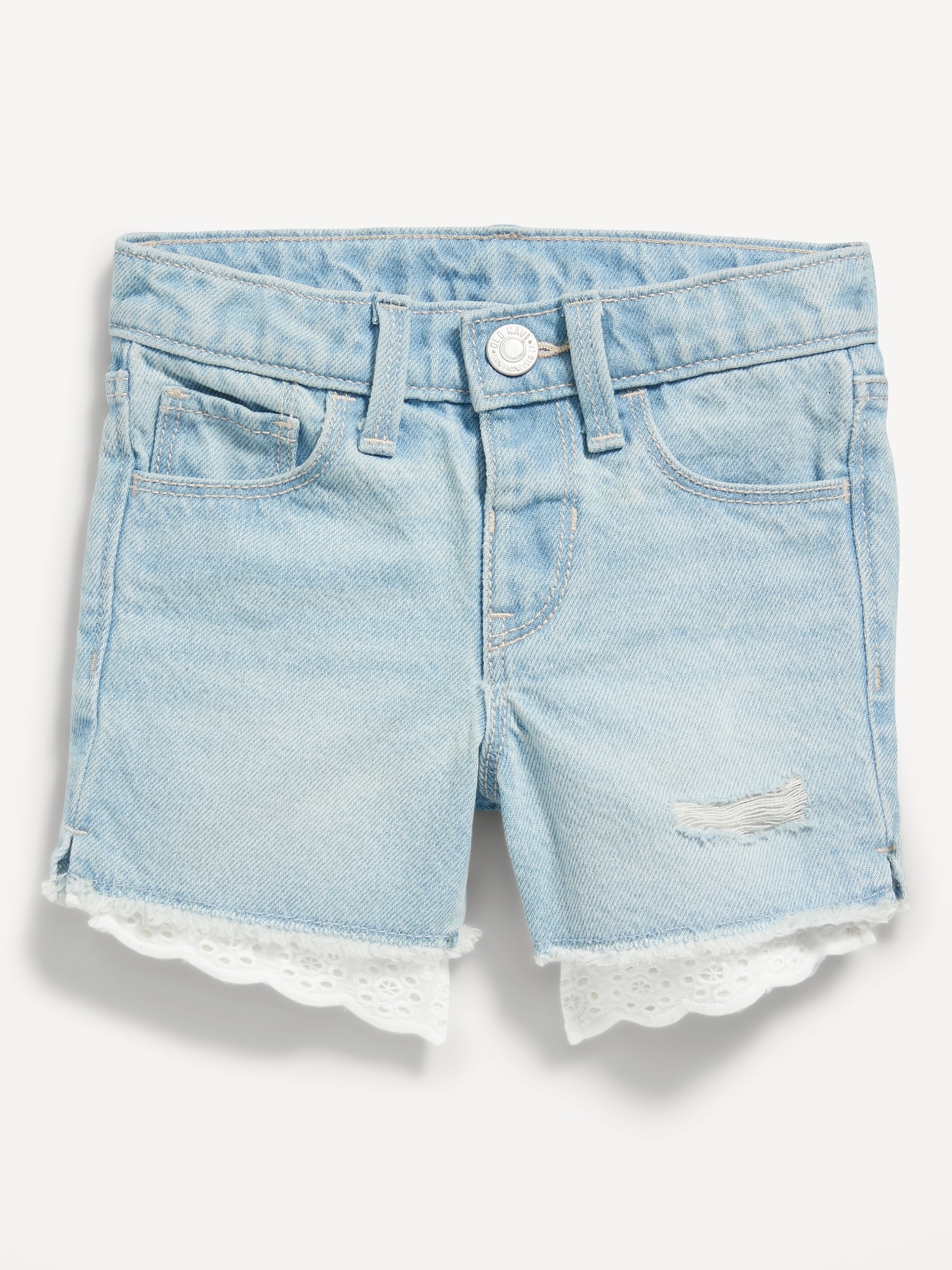 Old Navy Ripped Lace-Cutoff Jean Shorts for Toddler Girls blue. 1