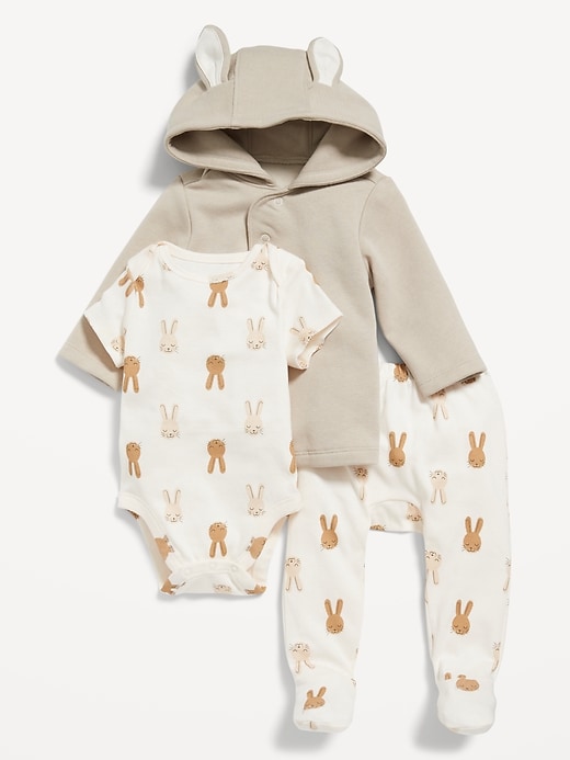 View large product image 1 of 2. Unisex 3-Piece Kimono Hoodie, Pants & Bodysuit Layette Set for Baby
