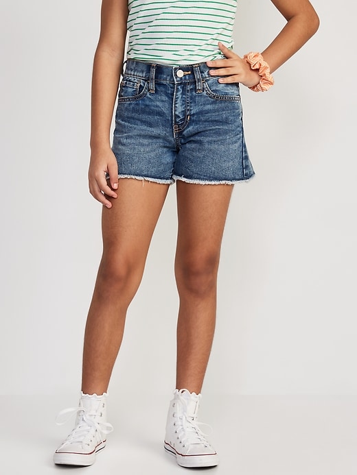 View large product image 1 of 8. High-Waisted Frayed-Hem Jean Shorts for Girls