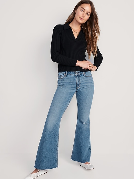 Image number 3 showing, Mid-Rise Cut-Off Super-Flare Jeans