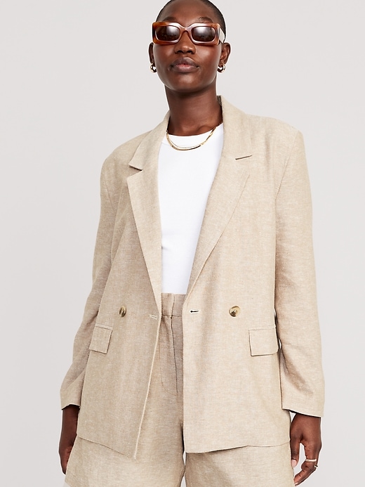 Double-Breasted Linen-Blend Suit Blazer | Old Navy