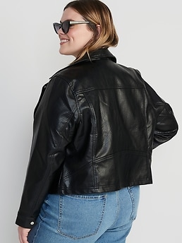 Womens Faux Leather Jacket Black Motorcycle Short Coat Blazer