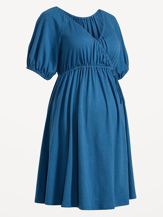 View large product image 2 of 2. Maternity Puff-Sleeve Cross-Front Swing Dress