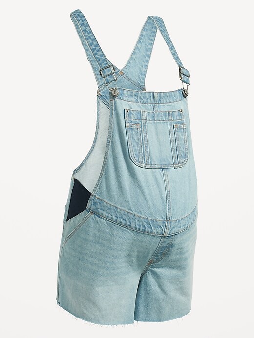 Image number 4 showing, Maternity Side-Panel Slouchy Non-Stretch Jean Cut-Off Shortalls -- 5-inch inseam