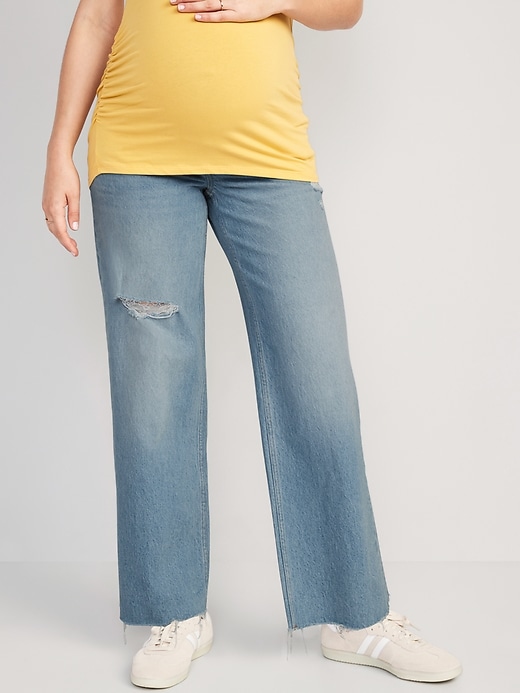 Image number 1 showing, Maternity Full-Panel Wide Leg Jeans
