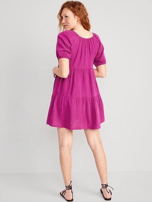 Image number 2 showing, Puff-Sleeve Tiered Mini Swing Dress