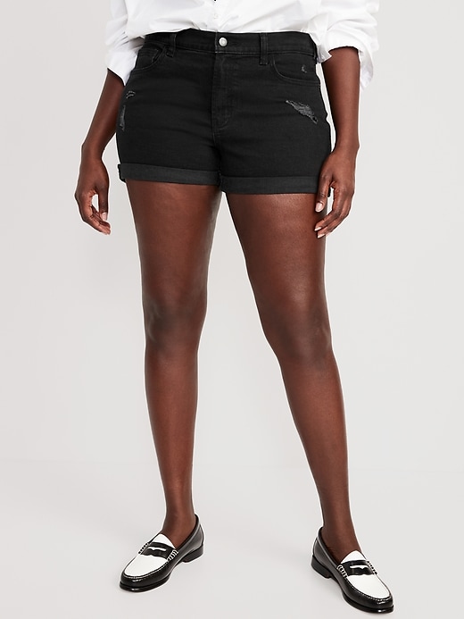 Image number 5 showing, Mid-Rise Black-Wash Ripped Boyfriend Jean Shorts for Women -- 3-inch inseam