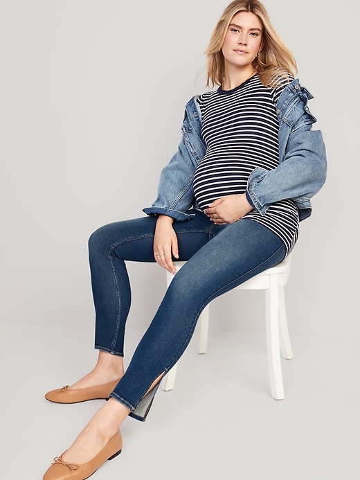 Image number 3 showing, Maternity Rollover-Panel Side-Slit 360° Stretch Skinny Jeans