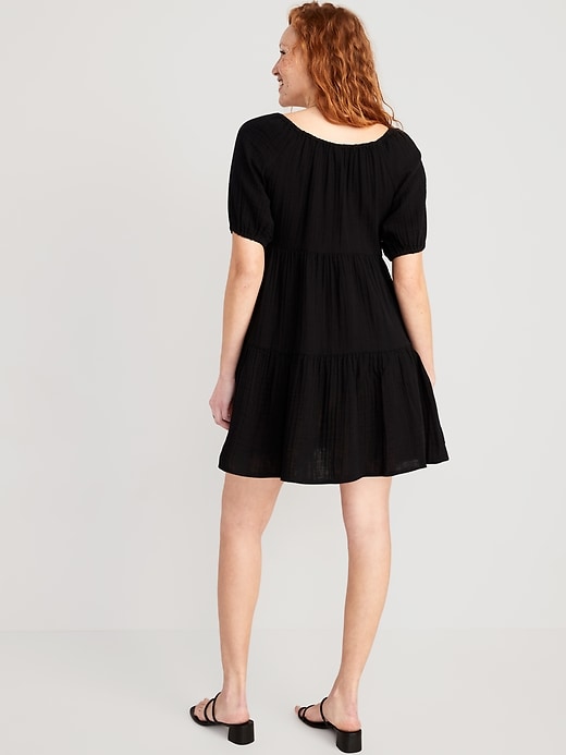 Image number 2 showing, Puff-Sleeve Tiered Mini Swing Dress